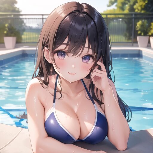 水着の女性　プールサイド